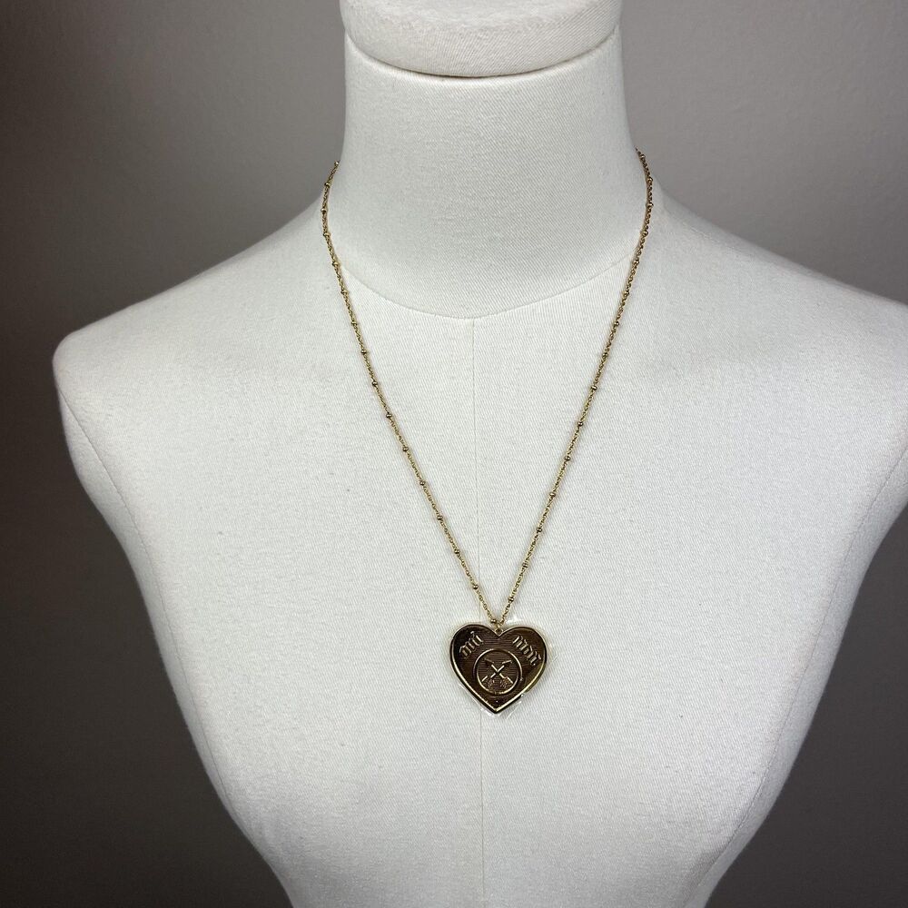 BaubleBar Oui Non Heart Pendant Necklace Gold Tone Women Jewelry Statement